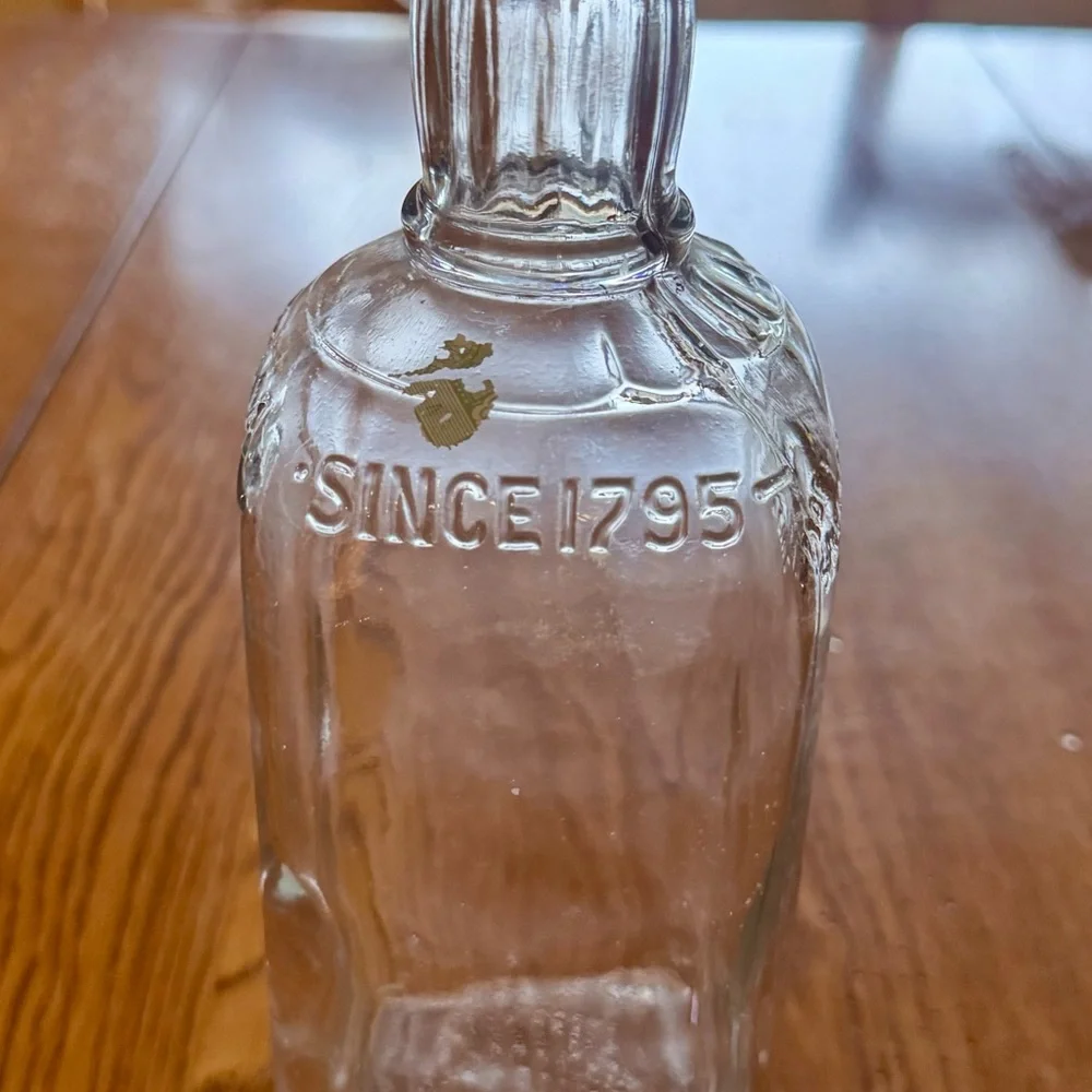 Vintage 1940s Jim Beam Clear Glass Whiskey Bottle Embossed MCM Decor